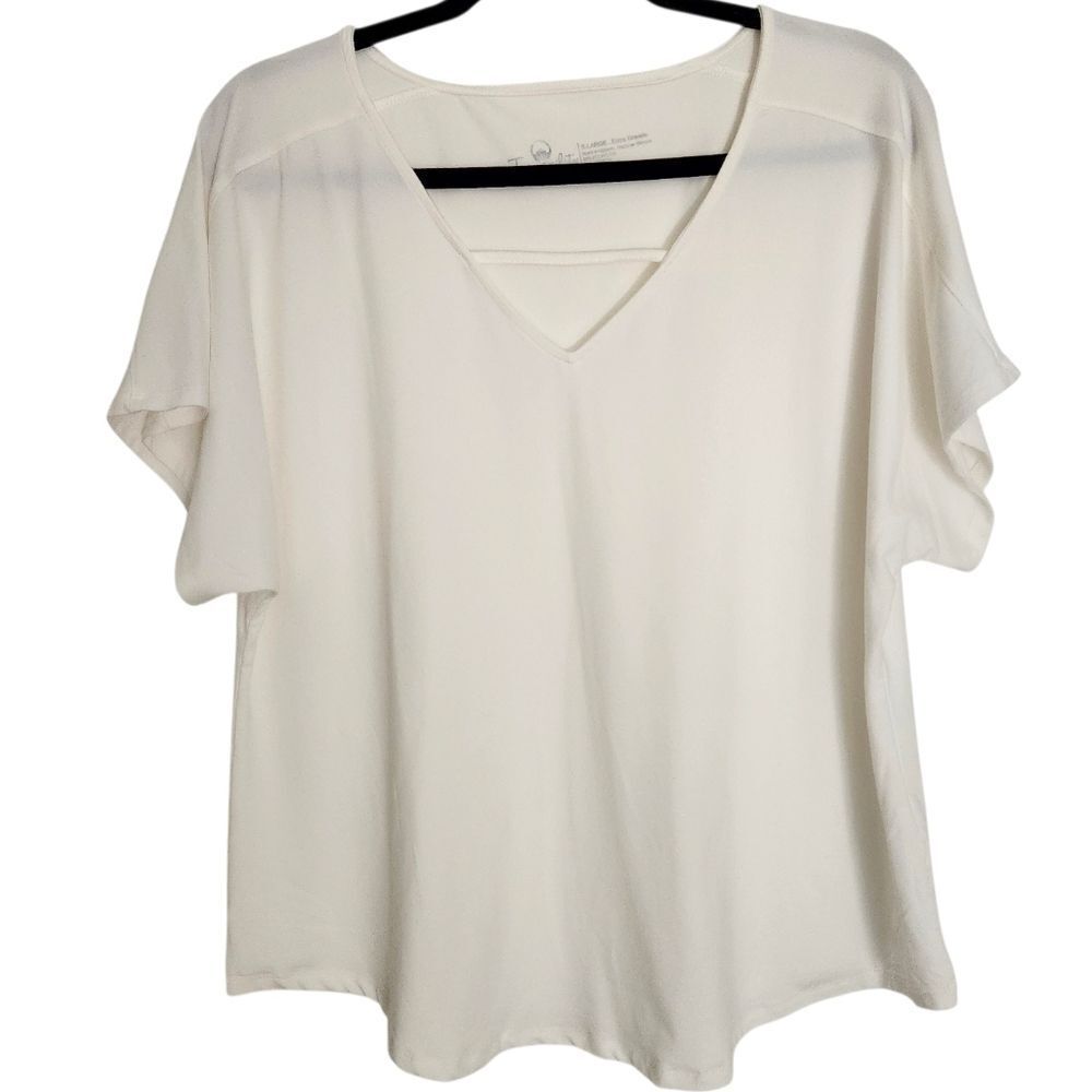 Tranquility Womens White V-Neck Casual Top Size XL